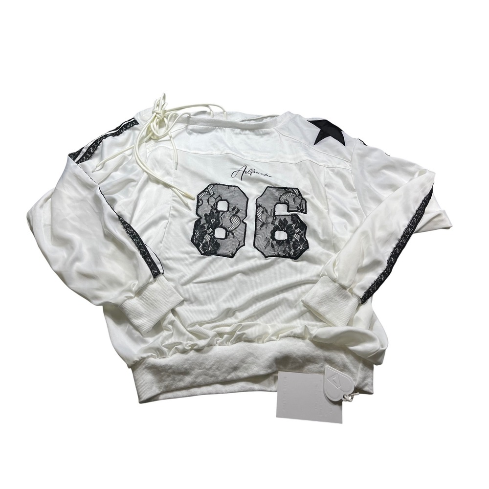 NWT Aelfric Eden Cropped Hoodie Lace 86 Graphic‎ White Black Coquette Streetwear